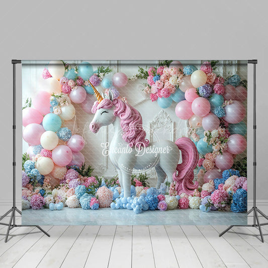 Lofaris Floral Balloon Arched Unicorn Cake Smash Backdrop