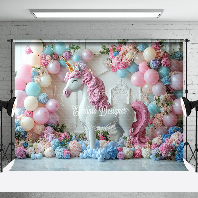 Lofaris Floral Balloon Arched Unicorn Cake Smash Backdrop