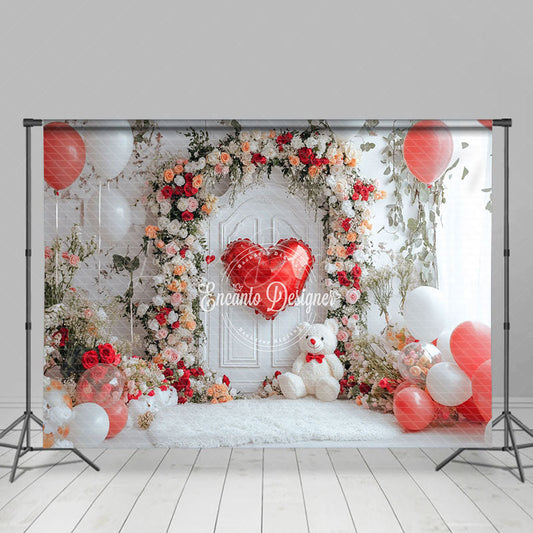 Lofaris Floral Balloon Bear Romantic Valentines Day Backdrop