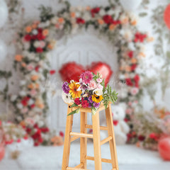 Lofaris Floral Balloon Bear Romantic Valentines Day Backdrop