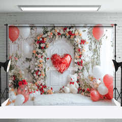 Lofaris Floral Balloon Bear Romantic Valentines Day Backdrop
