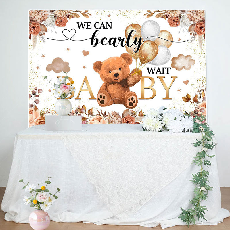 Lofaris Floral Balloon Boho Bearly Wait Baby Shower Backdrop