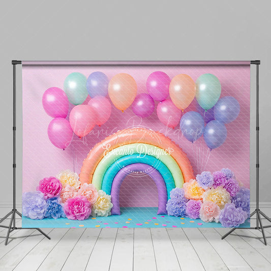 Lofaris Floral Balloon Rainbow Shape Cake Smash Backdrop