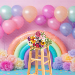 Lofaris Floral Balloon Rainbow Shape Cake Smash Backdrop