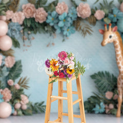 Lofaris Floral Balloon Safari Giraffe Cake Smash Backdrop