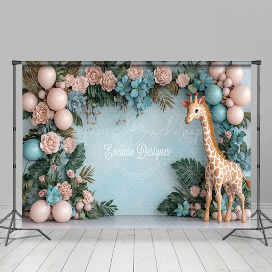 Lofaris Floral Balloon Safari Giraffe Cake Smash Backdrop