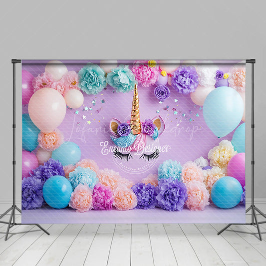 Lofaris Floral Balloons Arch Unicorn Cake Smash Backdrop