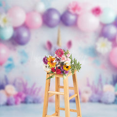 Lofaris Floral Balloons Arched Unicorn Cake Smash Backdrop