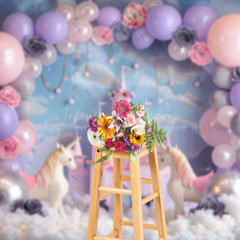 Lofaris Floral Balloons Castle Unicorn Cake Smash Backdrop