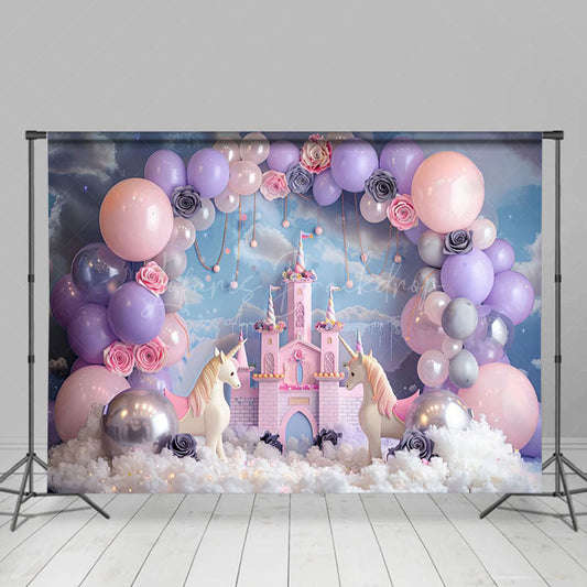 Lofaris Floral Balloons Castle Unicorn Cake Smash Backdrop