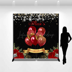 Lofaris Floral Balloons Glitter Custom Birthday Backdrop