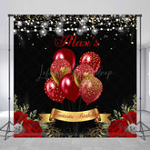 Lofaris Floral Balloons Glitter Custom Birthday Backdrop