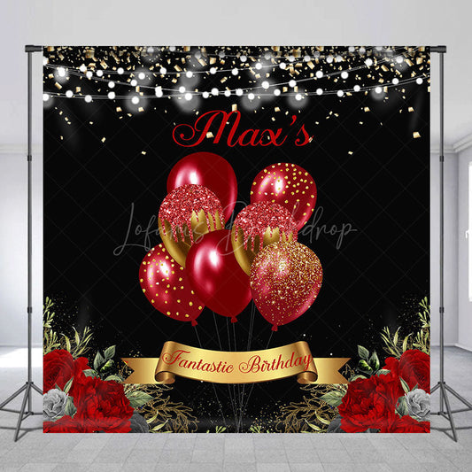 Lofaris Floral Balloons Glitter Custom Birthday Backdrop