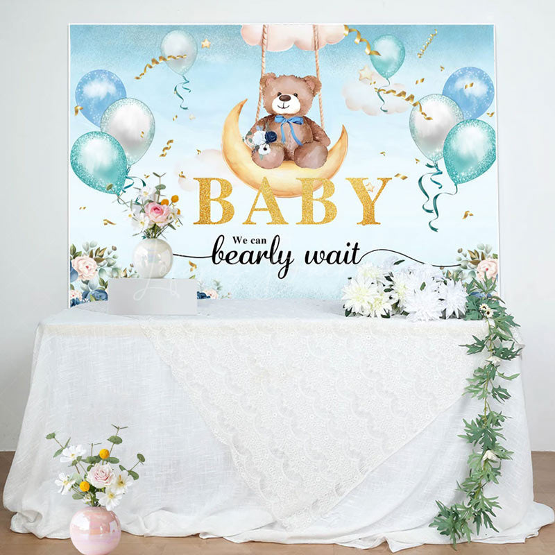 Lofaris Floral Balloons Moon Swing Bear Baby Shower Backdrop