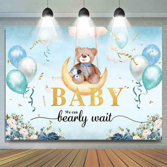 Lofaris Floral Balloons Moon Swing Bear Baby Shower Backdrop