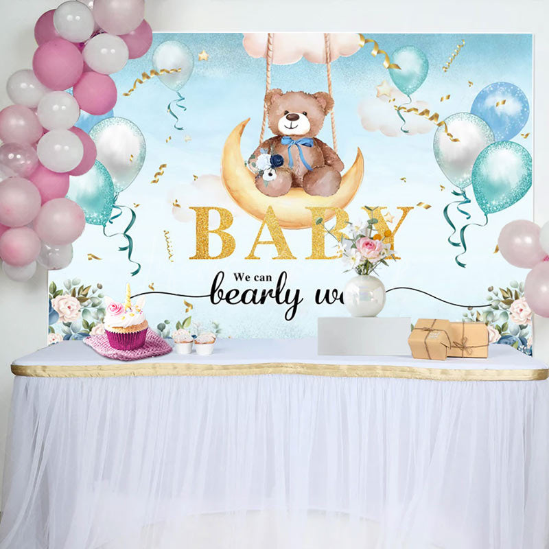 Lofaris Floral Balloons Moon Swing Bear Baby Shower Backdrop