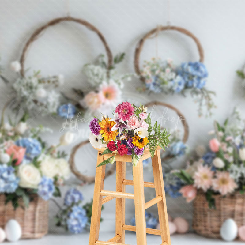 Lofaris Floral Basket Wreath Spring Easter Photo Backdrop