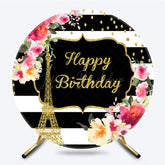 Lofaris Floral Black White Paris Circle Birthday Backdrop