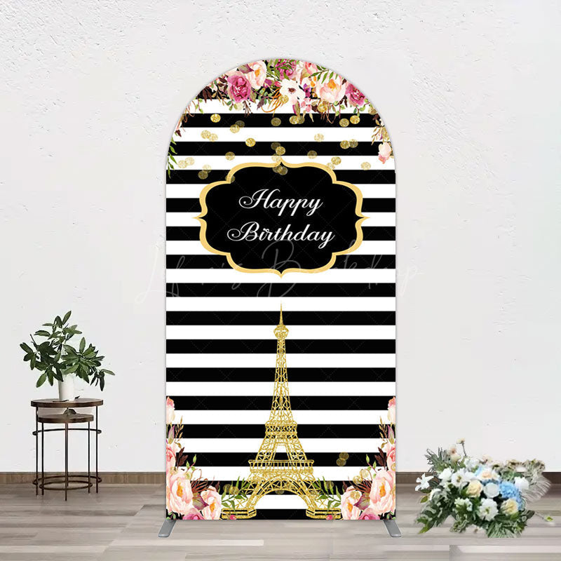 Lofaris Floral Black White Stripe Tower Birthday Arch Backdrop