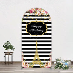 Lofaris Floral Black White Stripe Tower Birthday Arch Backdrop