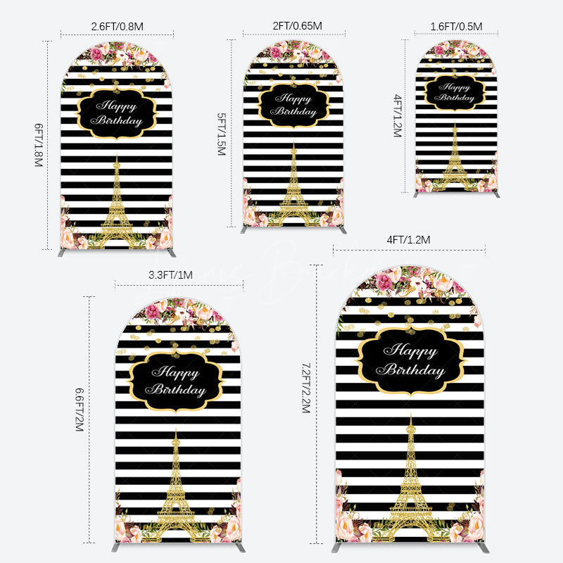 Lofaris Floral Black White Stripe Tower Birthday Arch Backdrop