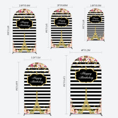 Lofaris Floral Black White Stripe Tower Birthday Arch Backdrop
