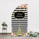 Lofaris Floral Black White Stripe Tower Birthday Half Moon Arch Backdrop