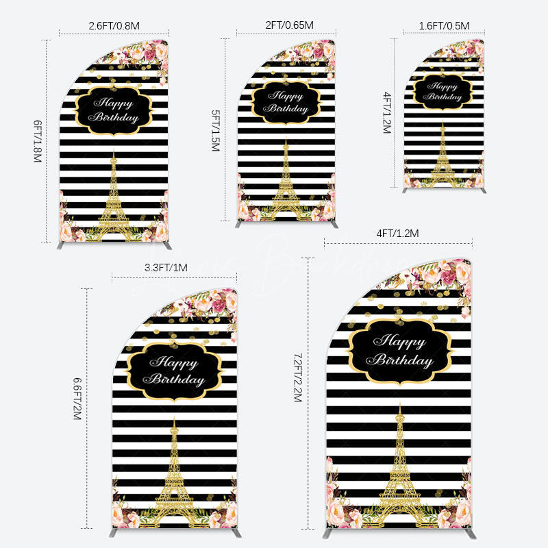 Lofaris Floral Black White Stripe Tower Birthday Half Moon Arch Backdrop