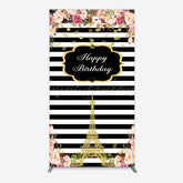 Lofaris Floral Black White Stripe Tower Birthday Rectangle Backdrop