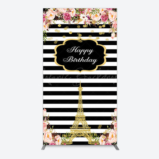 Lofaris Floral Black White Stripe Tower Birthday Rectangle Backdrop