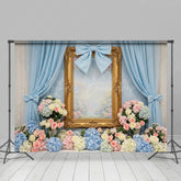 Lofaris Floral Blue Curtain Bows Sweet Wedding Backdrop