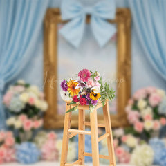 Lofaris Floral Blue Curtain Bows Sweet Wedding Backdrop