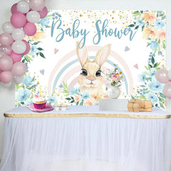 Lofaris Floral Blue Rainbow Bunny Heart Baby Shower Backdrop