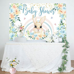 Lofaris Floral Blue Rainbow Bunny Heart Baby Shower Backdrop