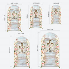 Lofaris Floral Blue Wooden He Is Risen Easter Arch Backdrop