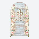 Lofaris Floral Blue Wooden He Is Risen Easter Arch Backdrop