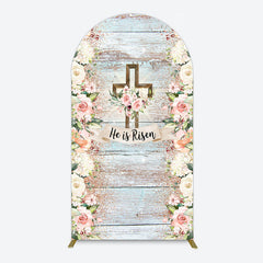 Lofaris Floral Blue Wooden He Is Risen Easter Arch Backdrop