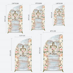 Lofaris Floral Blue Wooden He Is Risen Easter Half Moon Arch Backdrop