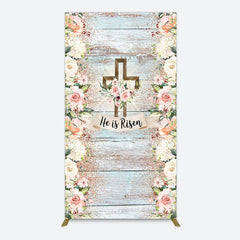 Lofaris Floral Blue Wooden He Is Risen Easter Rectangle Backdrop