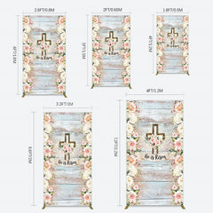 Lofaris Floral Blue Wooden He Is Risen Easter Rectangle Backdrop