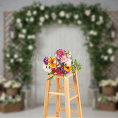 Lofaris Floral Boho Arch Door Grey Brick Wedding Backdrop