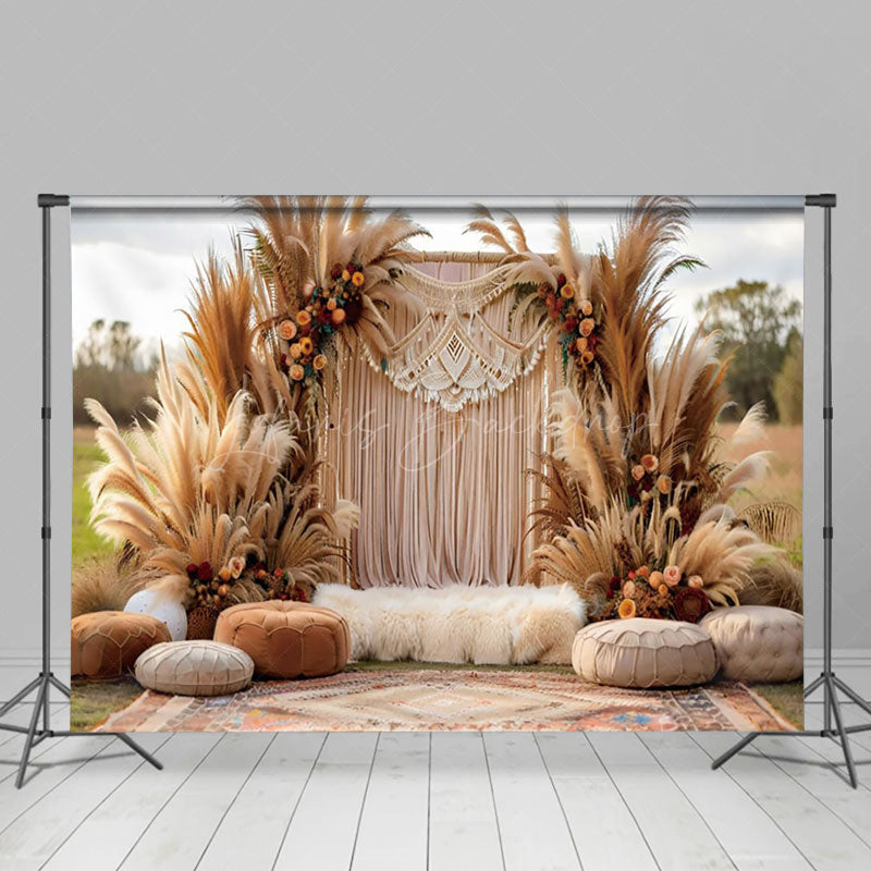 Lofaris Floral Boho Pampas Grass Outdoor Wedding Backdrop