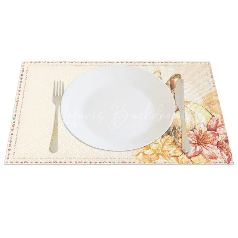 Lofaris Floral Border Easter Bunny Set of 4 Placemats Cute Rabbit Pink Flower Table Mats for Spring