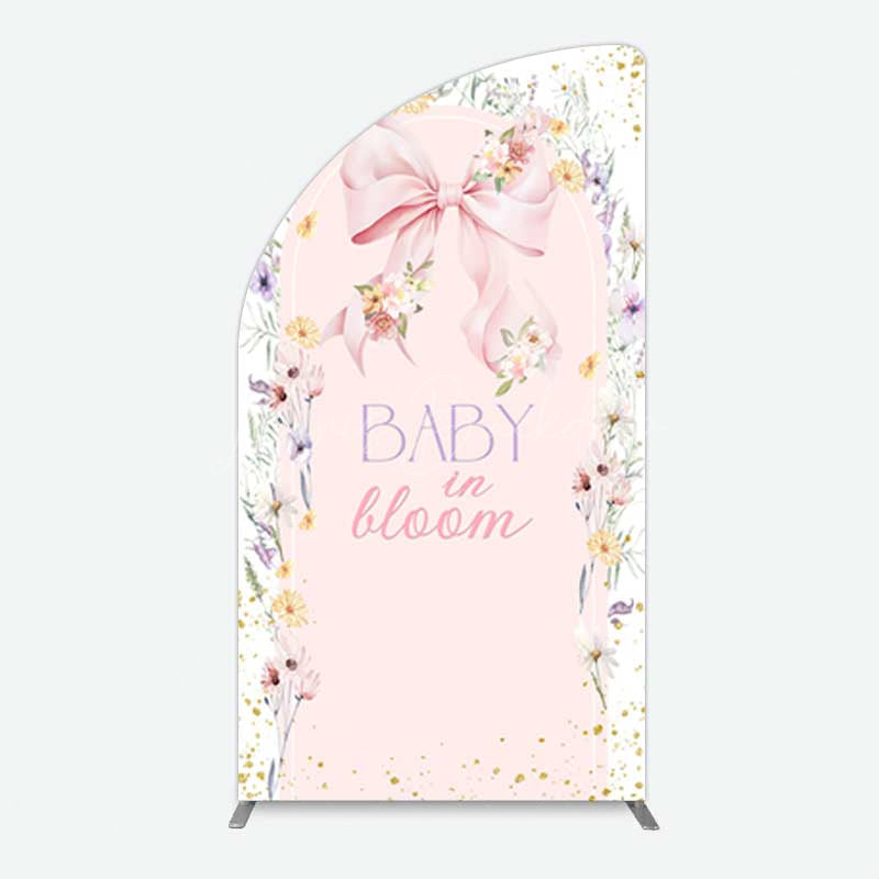 Lofaris Floral Bow Baby In Bloom Gender Reveal Half Moon Arch Backdrop
