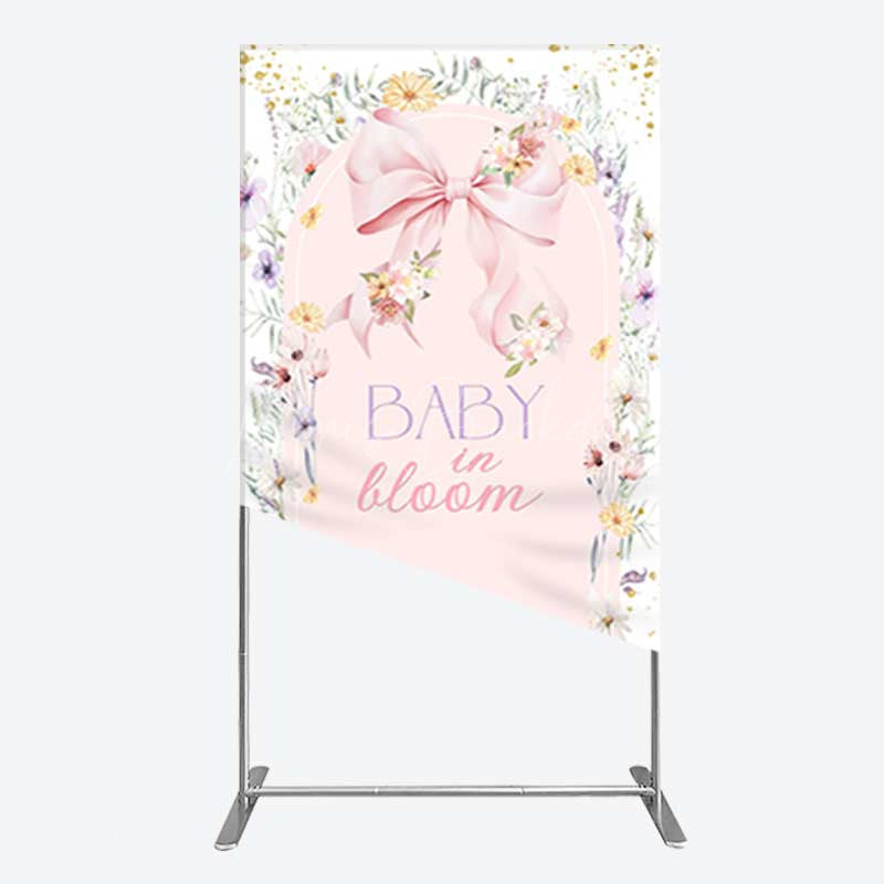 Lofaris Floral Bow Baby In Bloom Gender Reveal Rectangle Backdrop