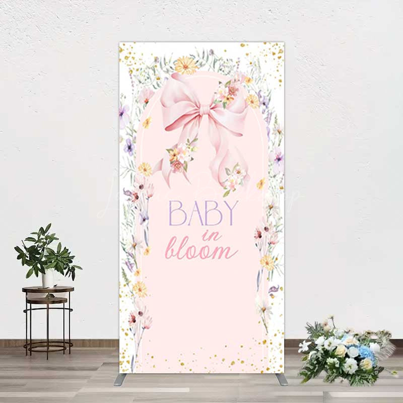 Lofaris Floral Bow Baby In Bloom Gender Reveal Rectangle Backdrop