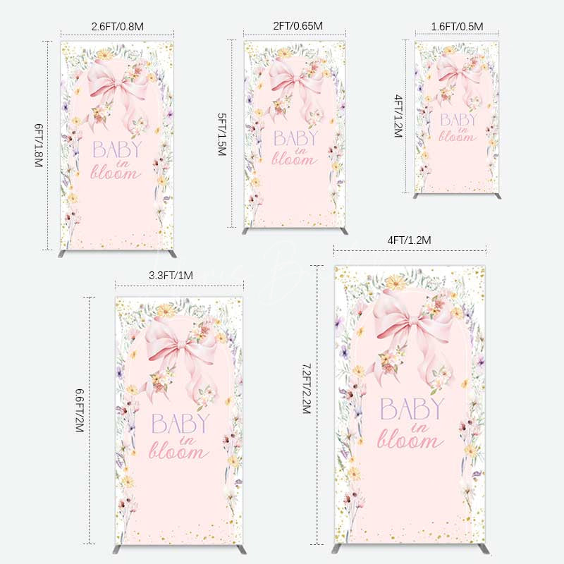 Lofaris Floral Bow Baby In Bloom Gender Reveal Rectangle Backdrop