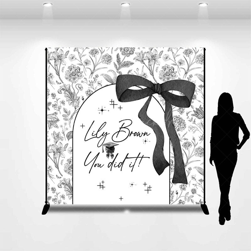 Lofaris Floral Bow You Did It Custom Name Graduation Backdrop