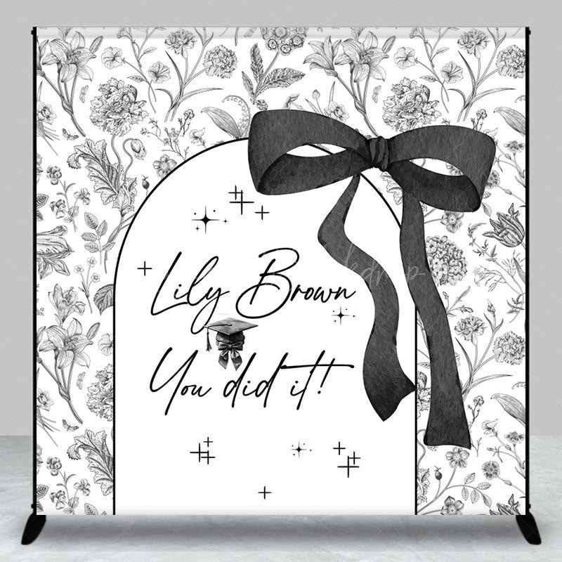 Lofaris Floral Bow You Did It Custom Name Graduation Backdrop