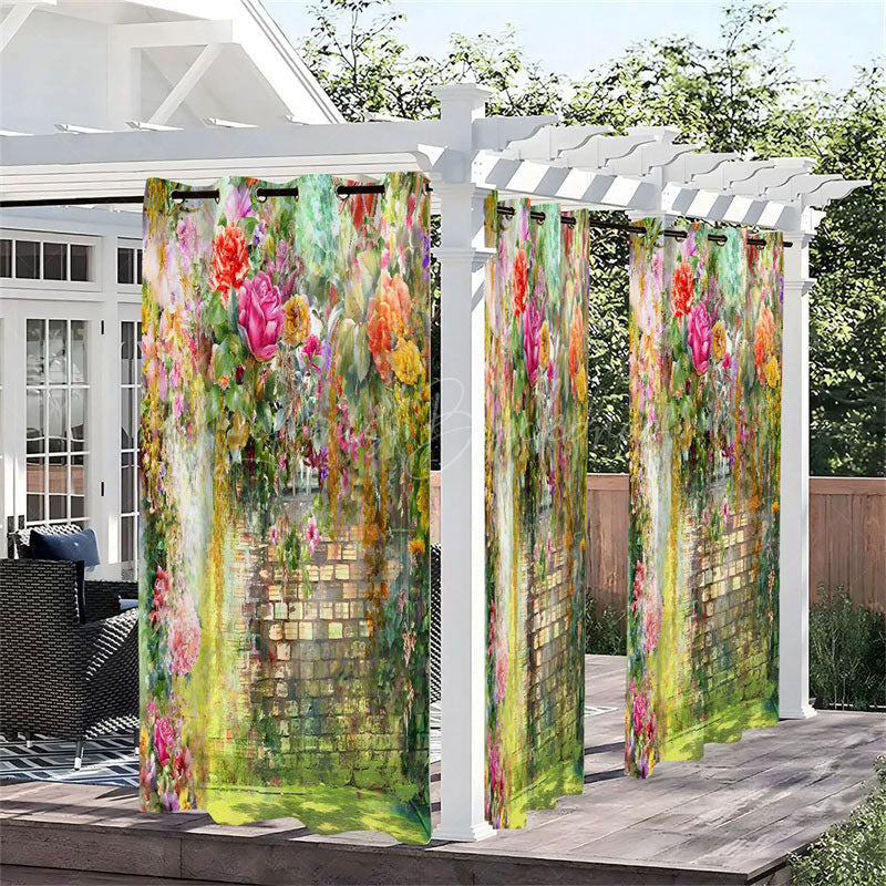 Lofaris Floral Brick Wall Waterproof Printed Outdoor Curtains